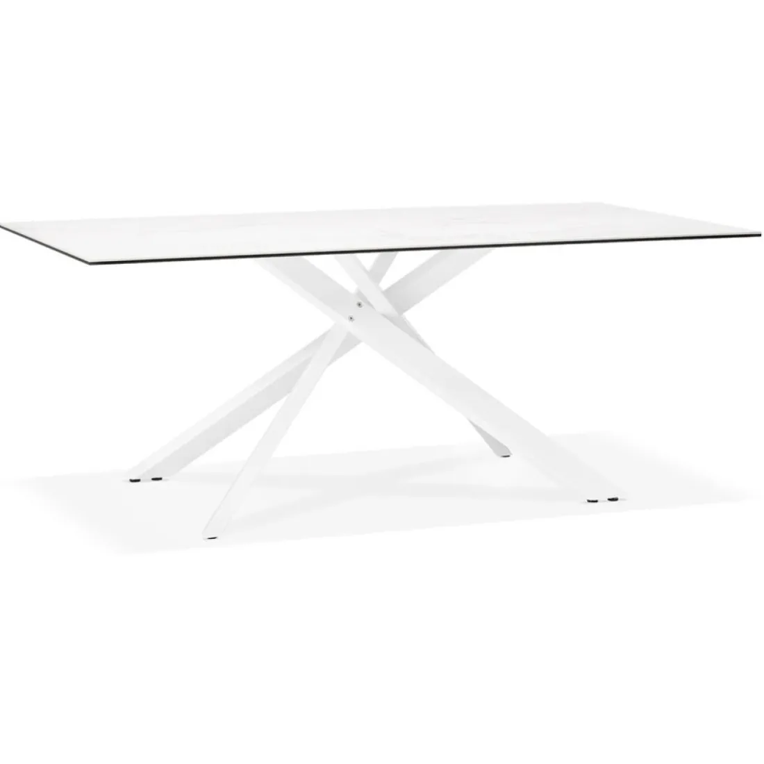 Table à diner 'MARKINA' en céramique blanche avec pied central en x blanc