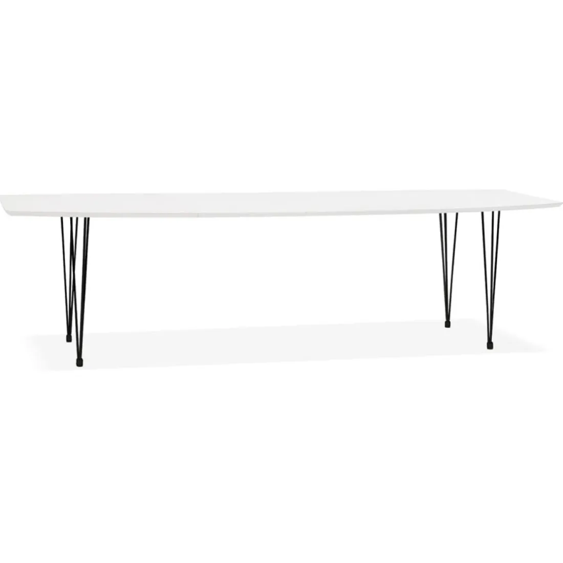 Table à dîner design extensible 'HUSKI' blanche avec pieds noirs style industriel