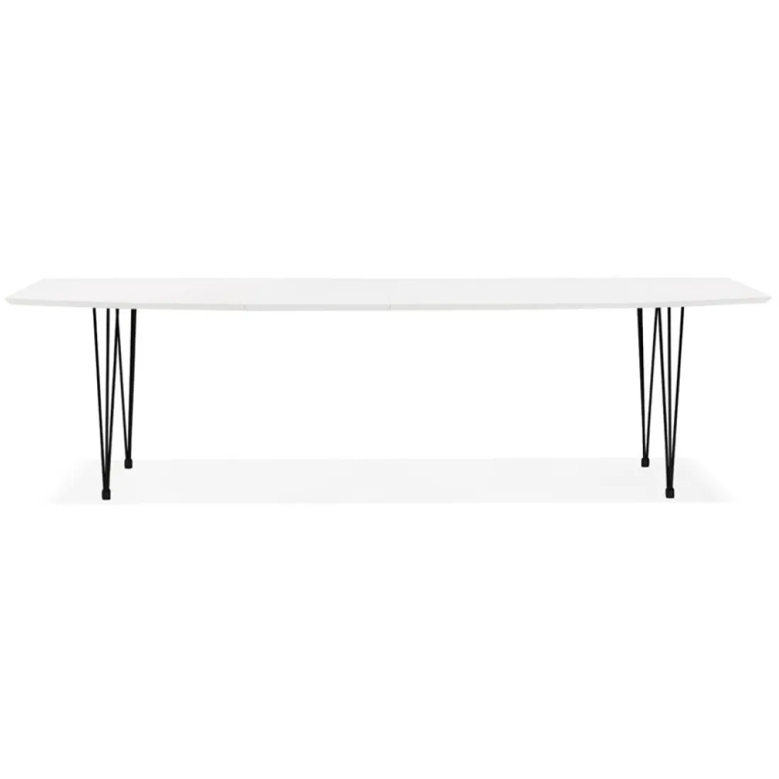 Table à dîner design extensible 'HUSKI' blanche avec pieds noirs style industriel