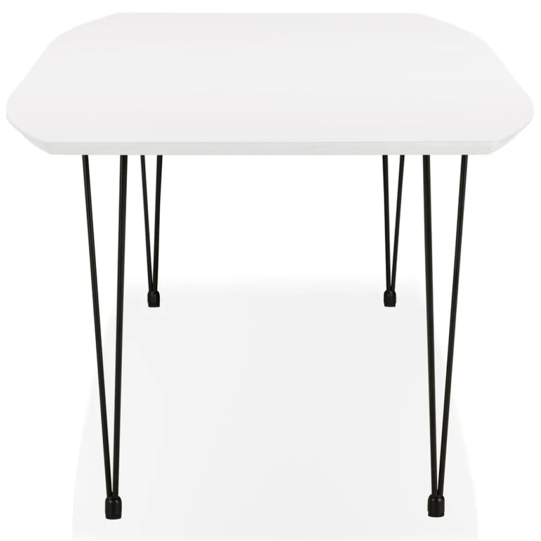 Table à dîner design extensible 'HUSKI' blanche avec pieds noirs style industriel