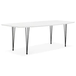 Table à dîner design extensible 'HUSKI' blanche avec pieds noirs style industriel