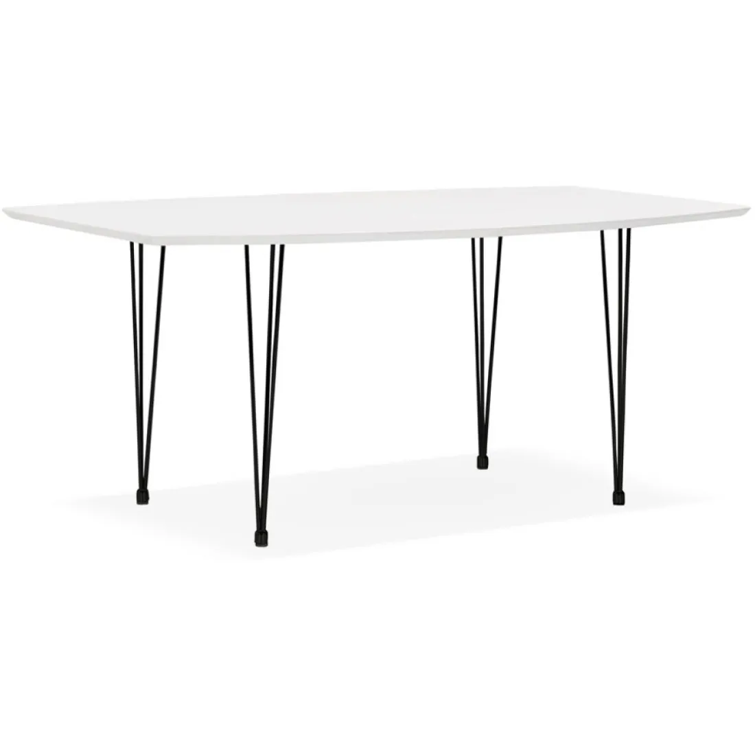 Table à dîner design extensible 'HUSKI' blanche avec pieds noirs style industriel