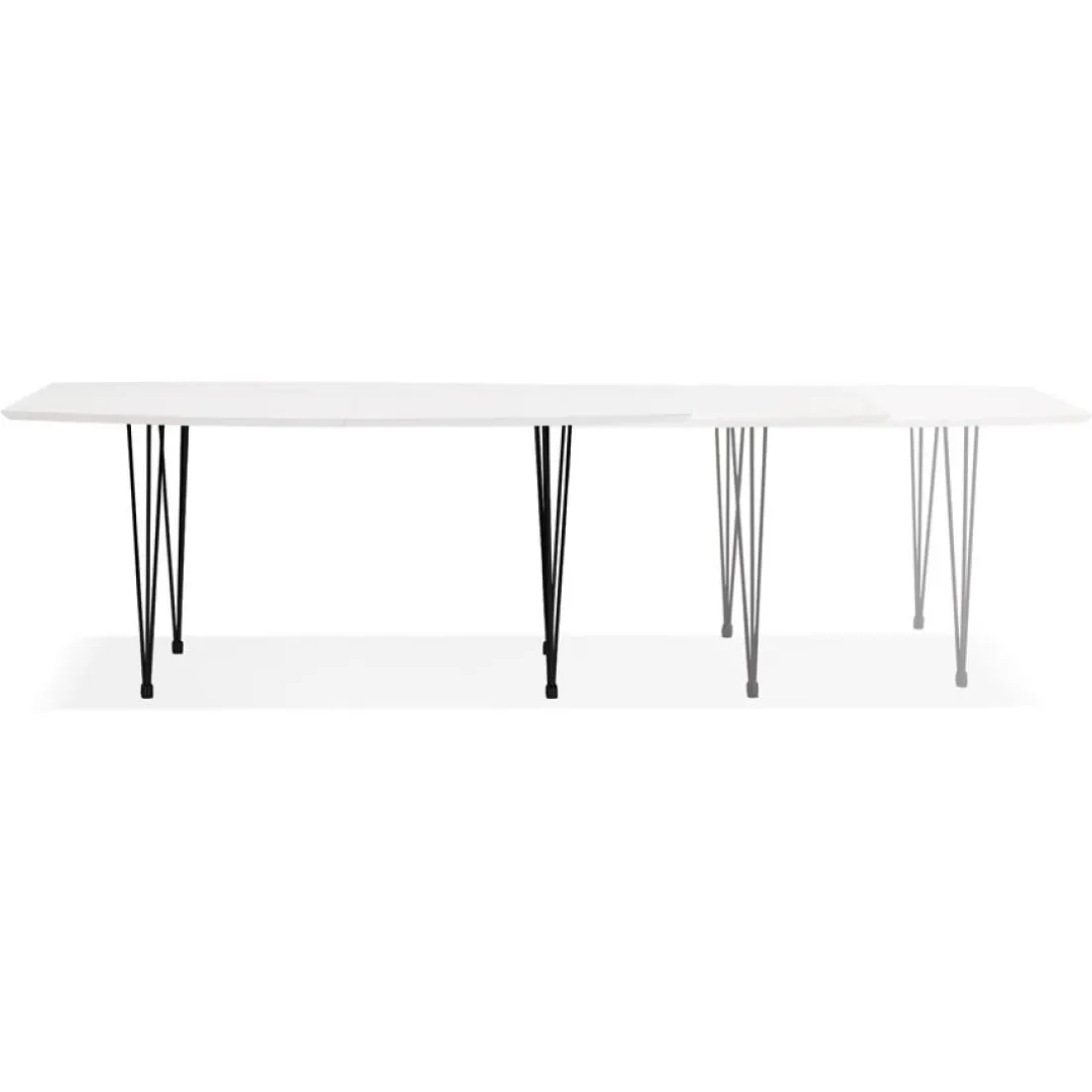 Table à dîner design extensible 'HUSKI' blanche avec pieds noirs style industriel