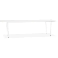 Table à dîner design extensible 'HUSKI' blanche avec pieds en métal blanc
