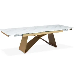 Table à manger extensible Mogarie en Verre effet Marbre Blanc et pieds Or