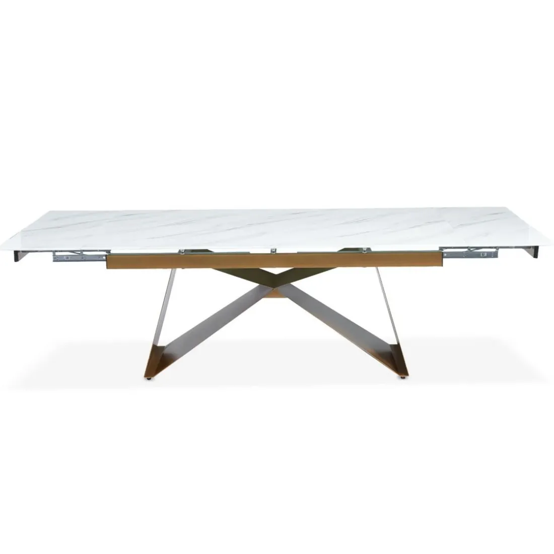 Table à manger extensible Mogarie en Verre effet Marbre Blanc et pieds Or