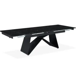 Table à manger extensible Mogarie en Verre effet marbre noir et pieds Métal Noir
