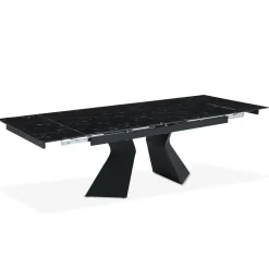 Table à manger extensible Icaria en Verre effet marbre noir et pieds Métal Noir