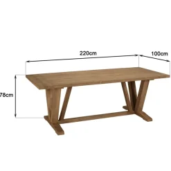 Table à manger jardin teck recyclé pieds en V inversé KALLY
