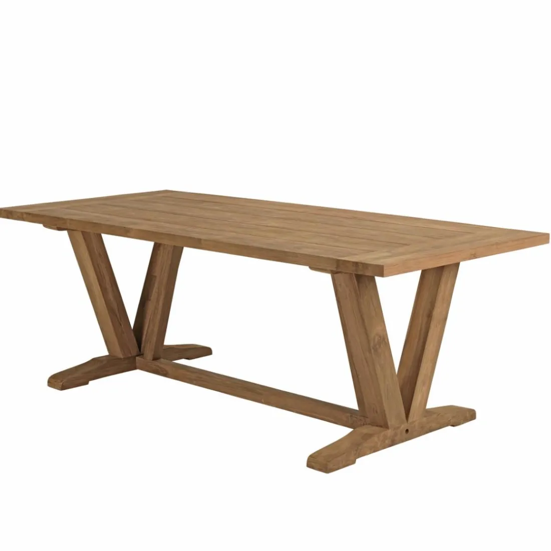 Table à manger jardin teck recyclé pieds en V inversé KALLY