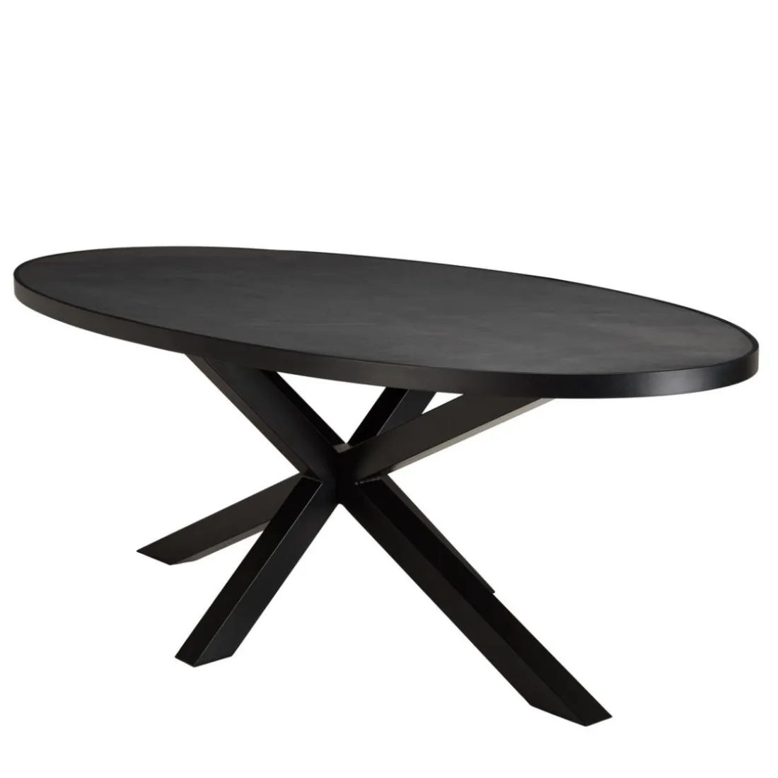 Table à manger plateau ovale noire effet pierre BASILE
