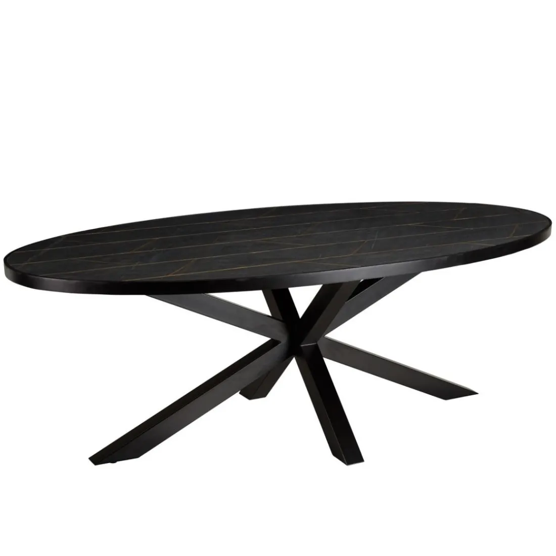 Table à manger plateau ovale effet pierre motifs dorés BASILE