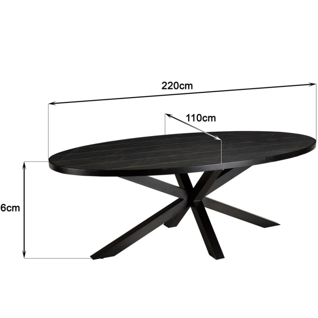 Table à manger plateau ovale effet pierre motifs dorés BASILE