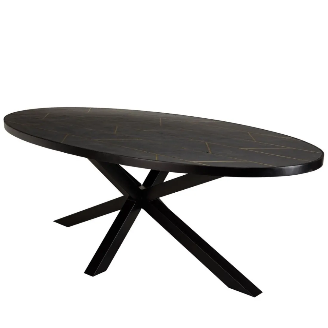 Table à manger plateau ovale effet pierre motifs dorés BASILE