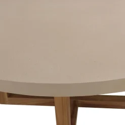 Table à manger ronde béton beige pieds croisés en teck DAK
