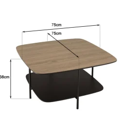 Table basse 2 plateaux bi-matière mocha noir pieds métal JULIA