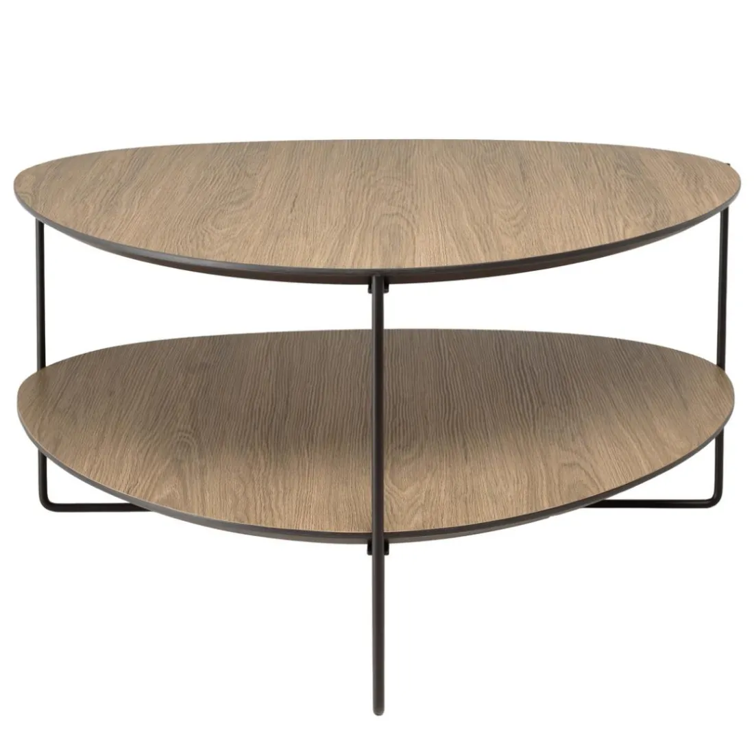 Table basse 2 plateaux forme ovoïde couleur mocha pieds métal JULIA