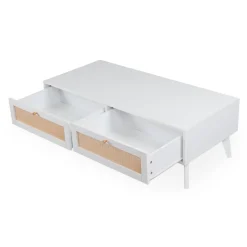 Table basse 2 tiroirs avec cannage Dalgora Blanc
