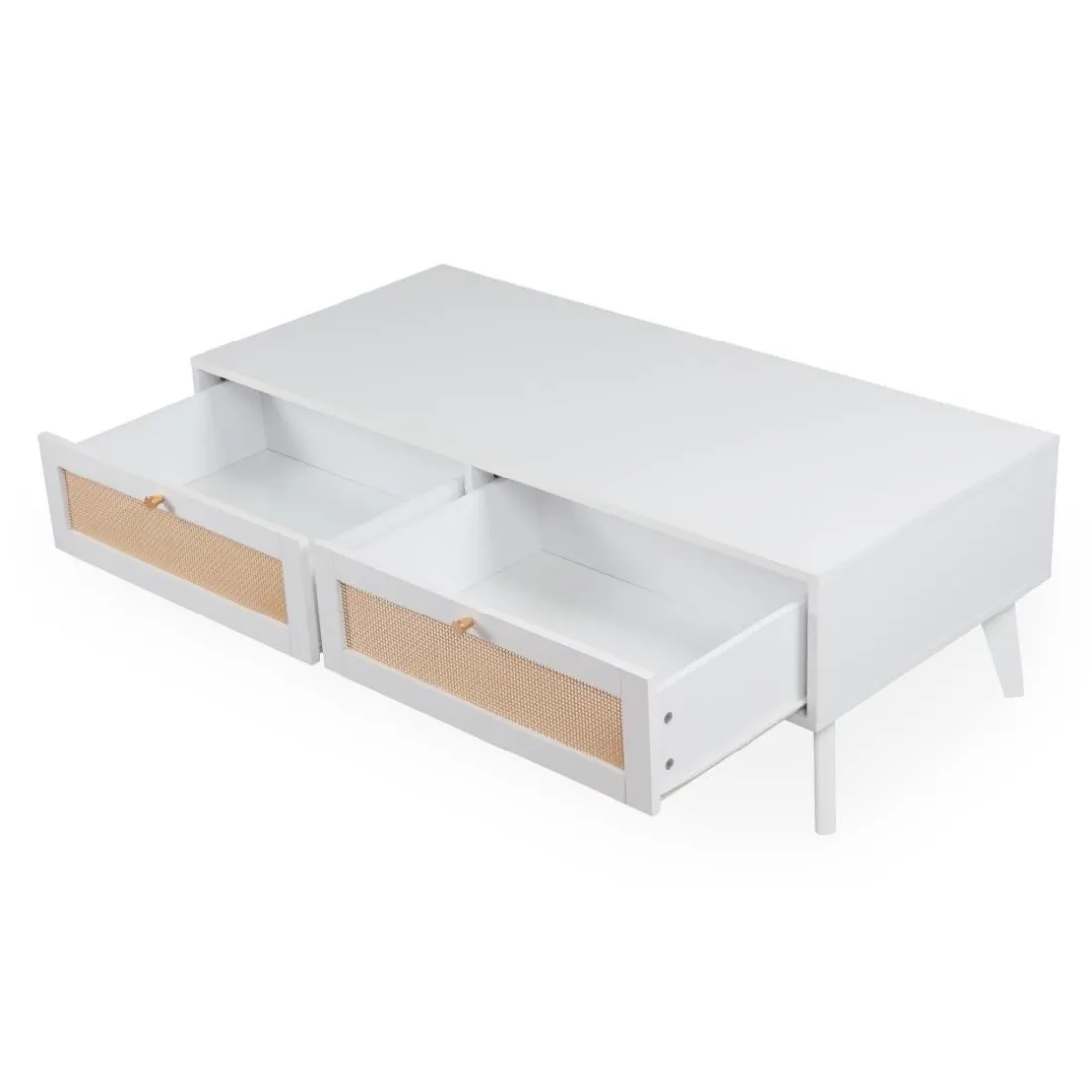 Table basse 2 tiroirs avec cannage Dalgora Blanc