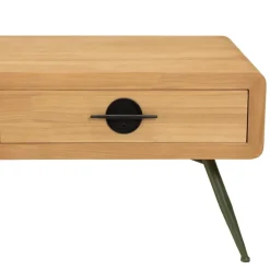 Table basse 2 tiroirs pin couleur naturelle pieds métal vert HELENA