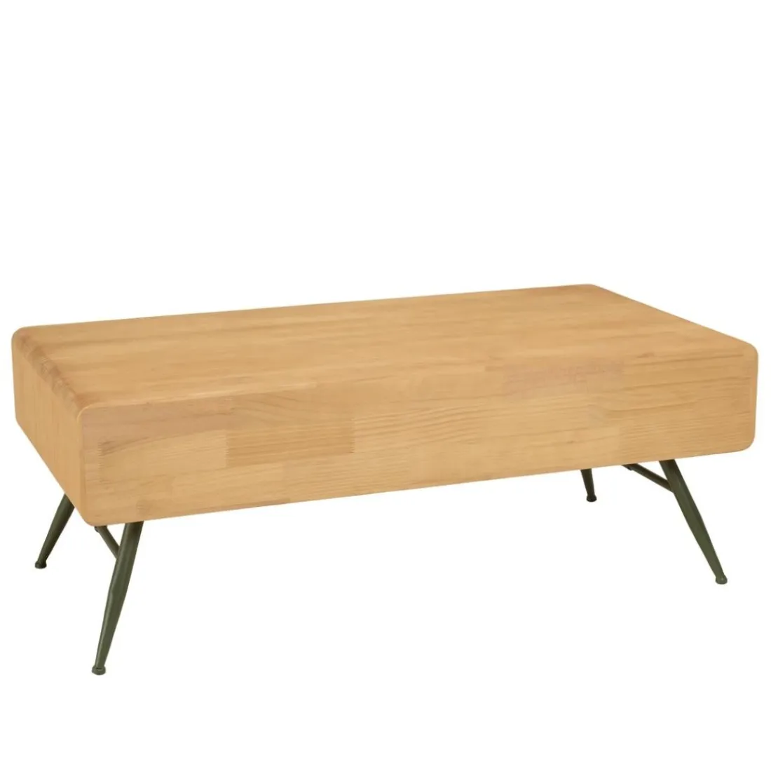 Table basse 2 tiroirs pin couleur naturelle pieds métal vert HELENA