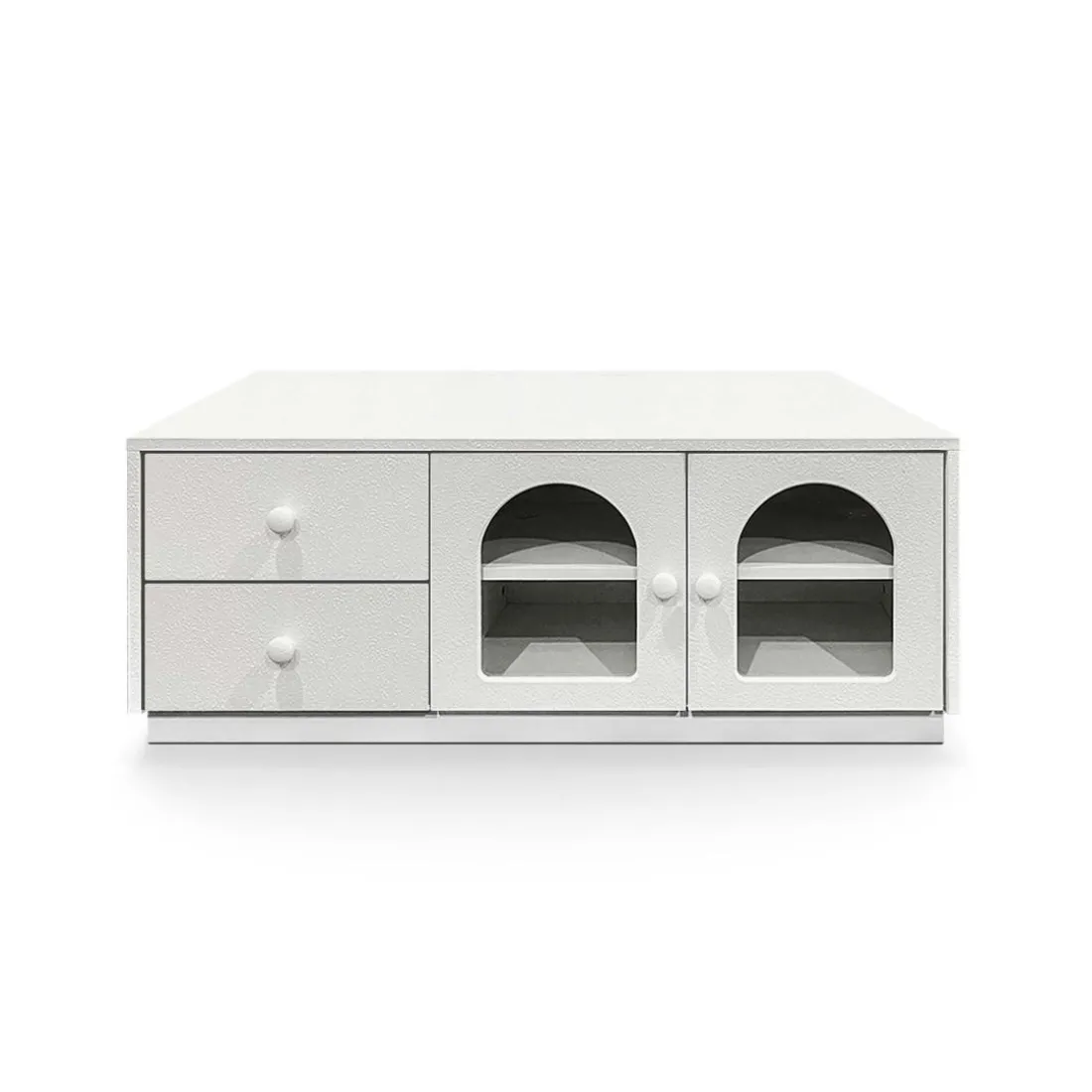 Table basse avec portes et tiroirs style naturel chic Volos Blanc texturé