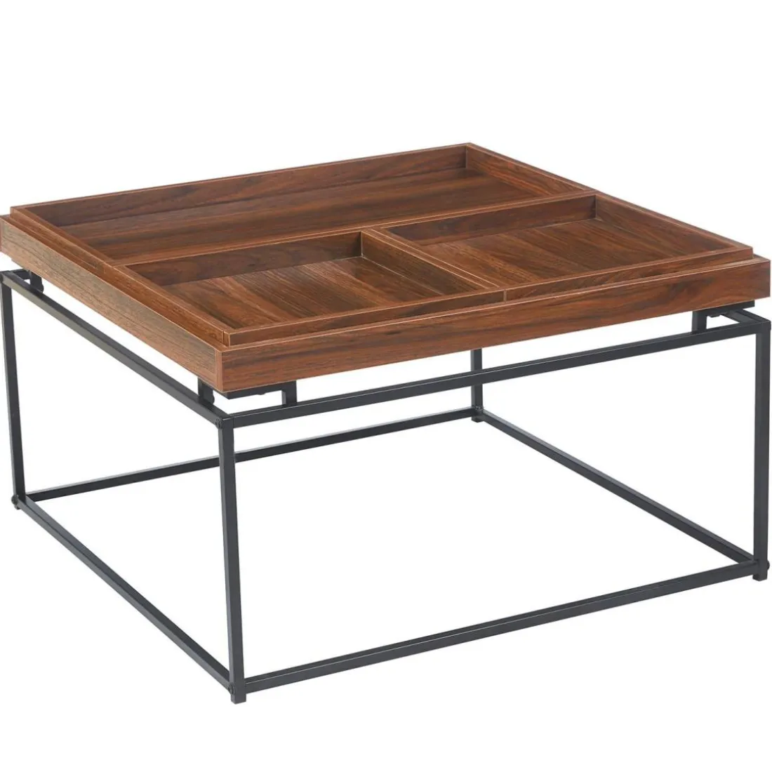 Table basse carrée avec plateau compartimenté réversible Duplix Bois Noisette