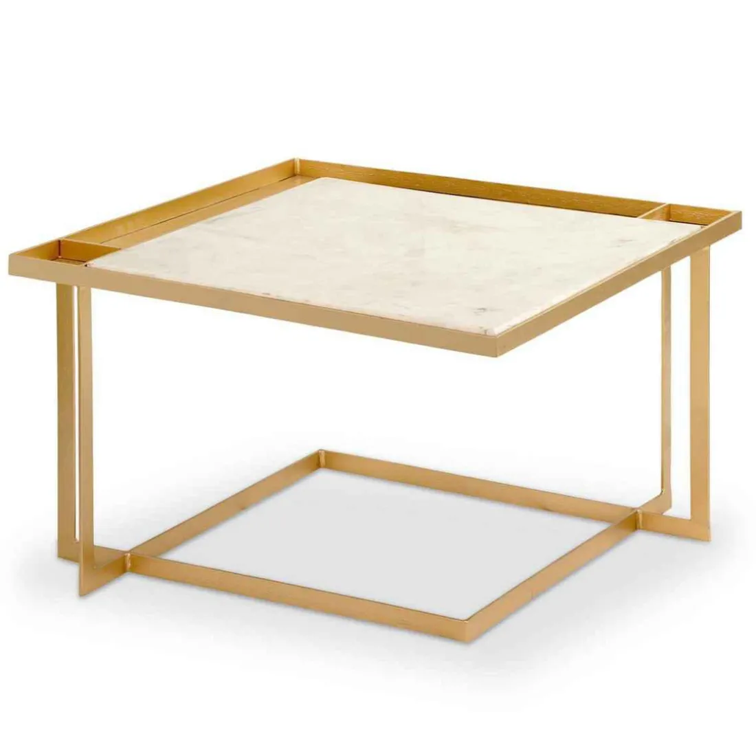 Table Basse Carrée TOCADE Marbre Et Métal Or