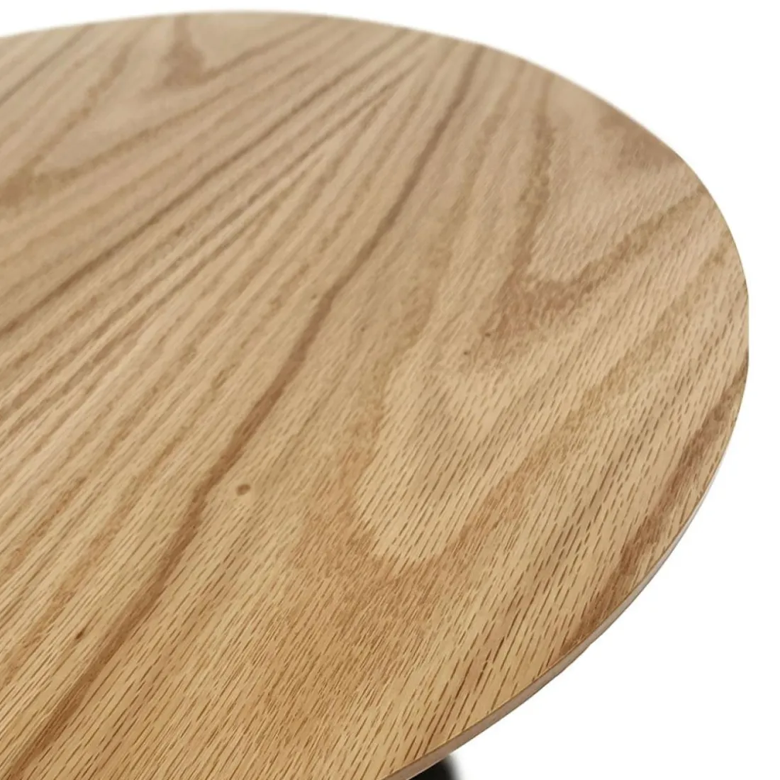 Table basse design ronde 'DILA' en bois finition naturelle et métal noir