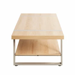 Table basse en tube d'acier peint par poudrage en gris cachemire, étagères en panneau de particules