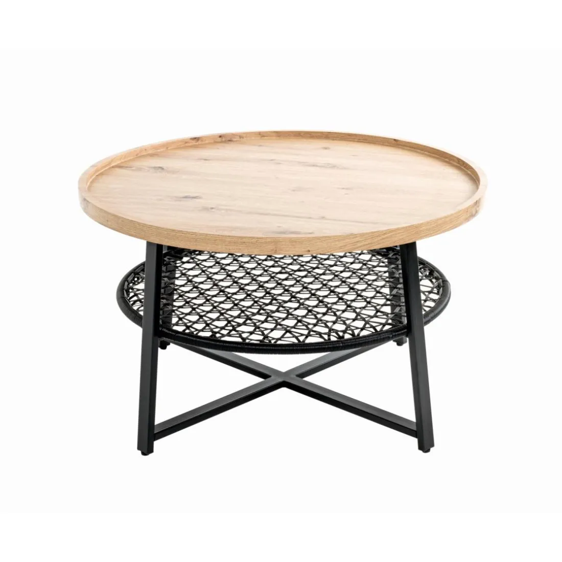 Table basse en tube plateau en MDF décor chêne