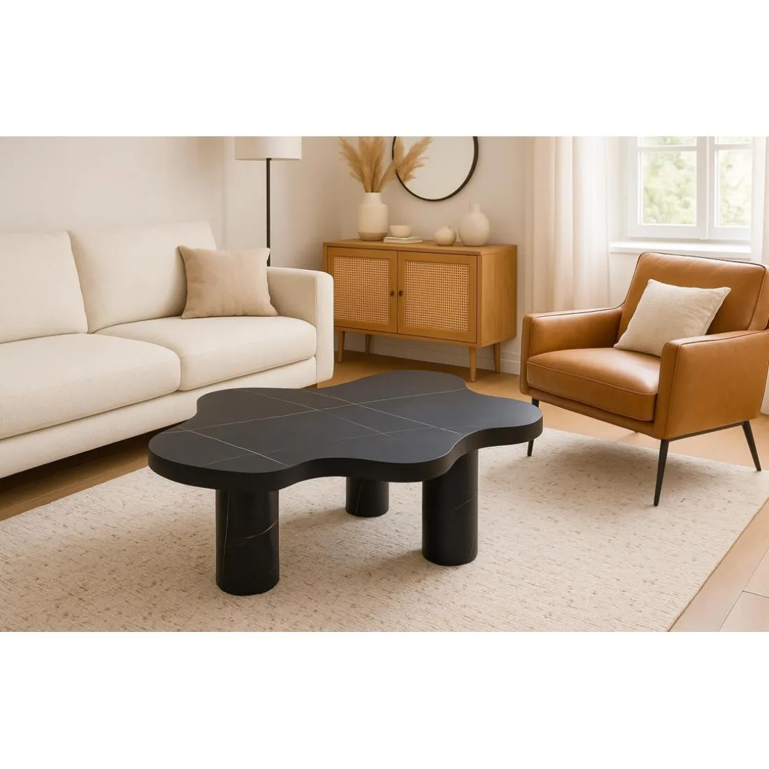Table basse forme nuage Lagoon Effet Marbre Noir
