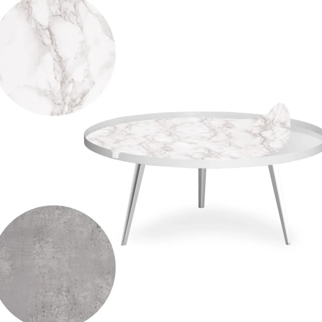 Table basse magnétique ronde à rebord Bipolart Métal Blanc avec 2 Tops style Textures