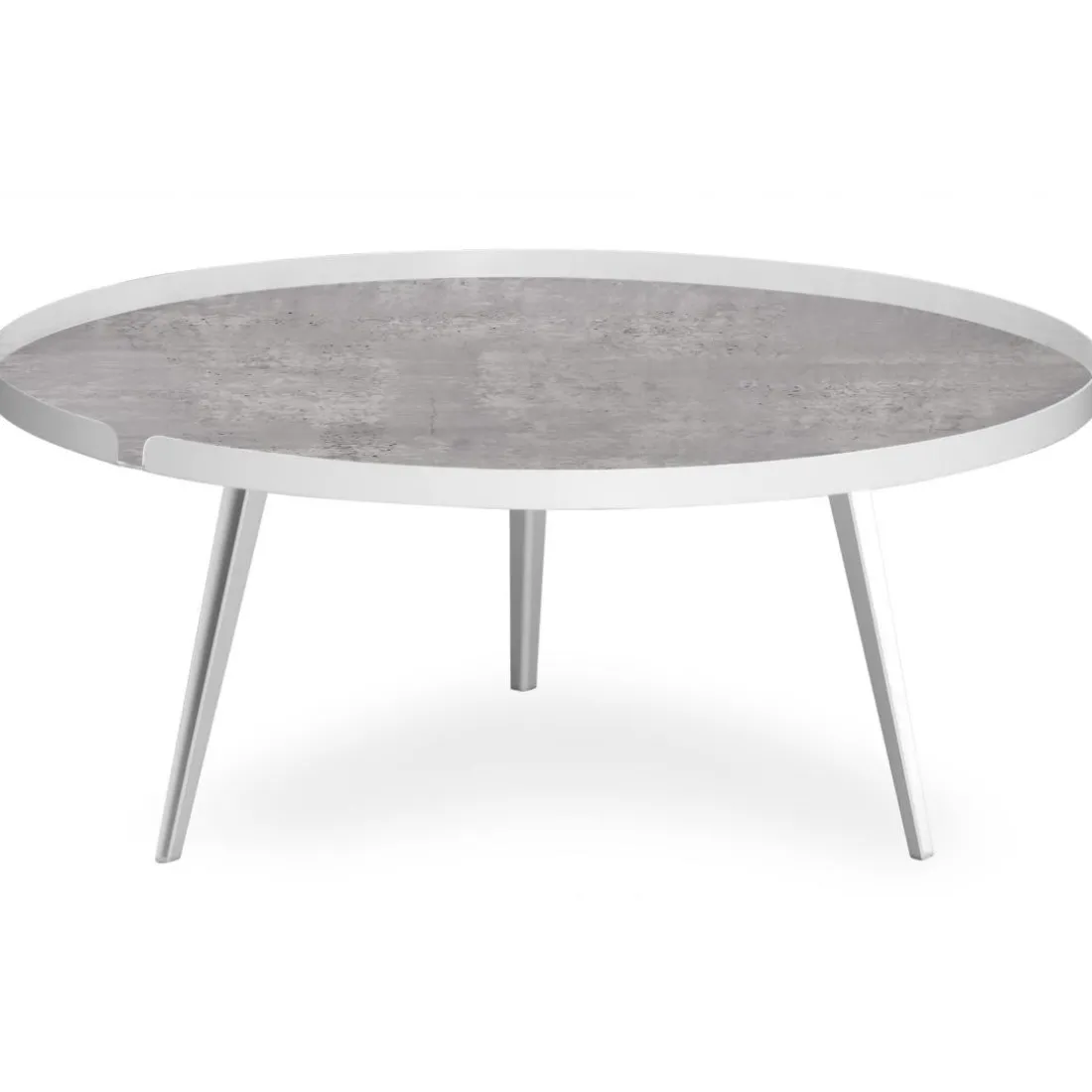 Table basse magnétique ronde à rebord Bipolart Métal Blanc avec 2 Tops style Textures