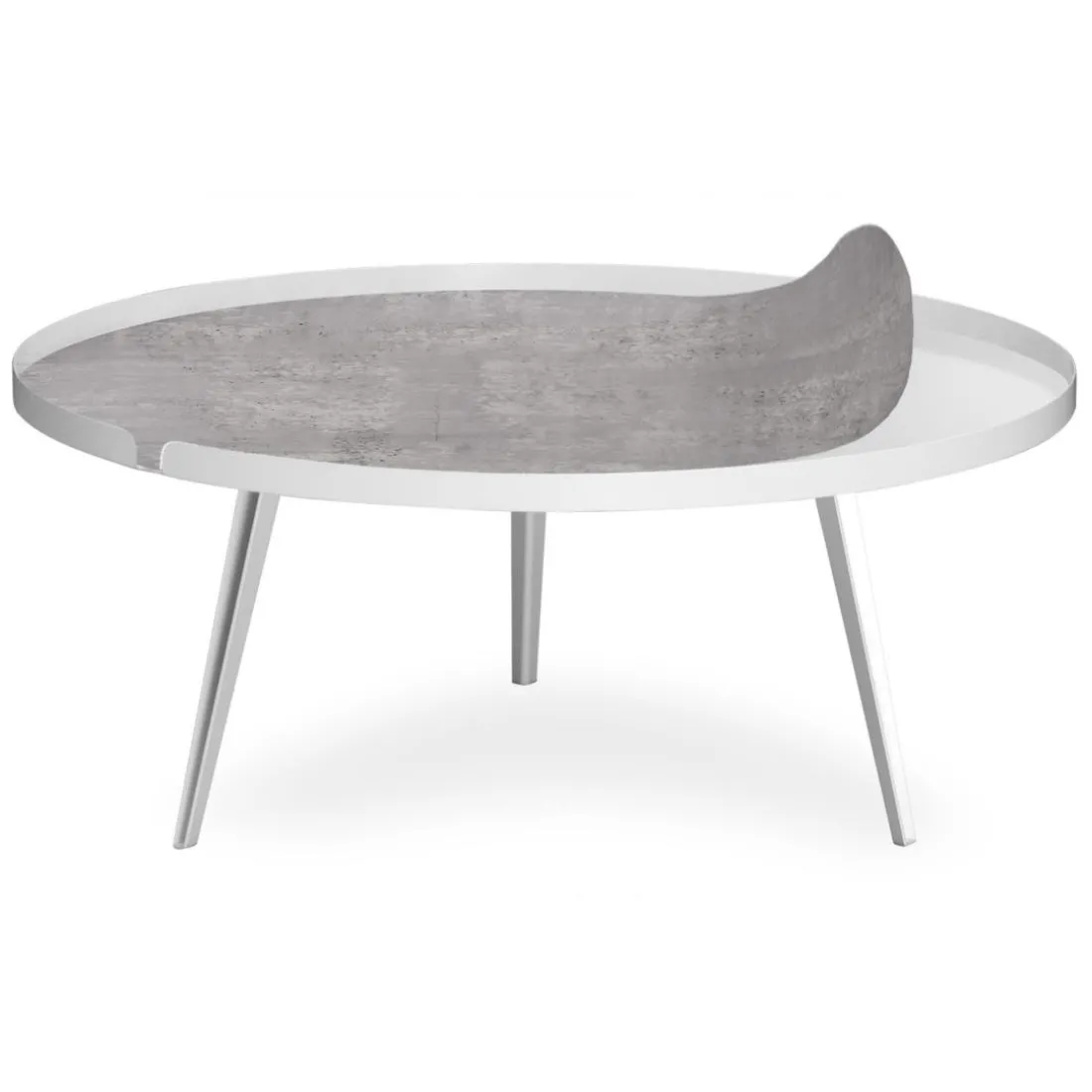 Table basse magnétique ronde à rebord Bipolart Métal Blanc avec 2 Tops style Textures