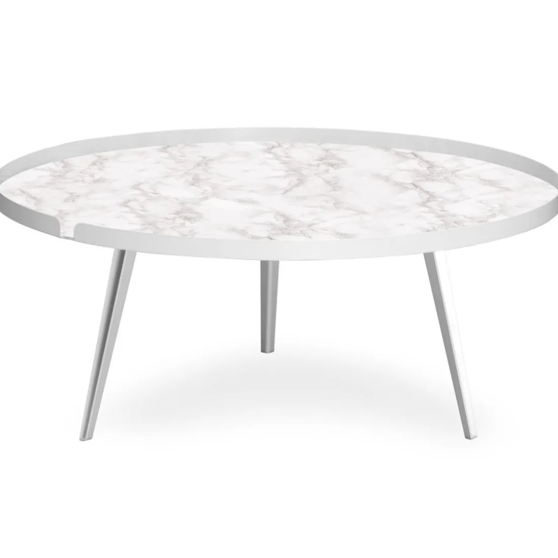 Table basse magnétique ronde à rebord Bipolart Métal Blanc avec 2 Tops style Textures