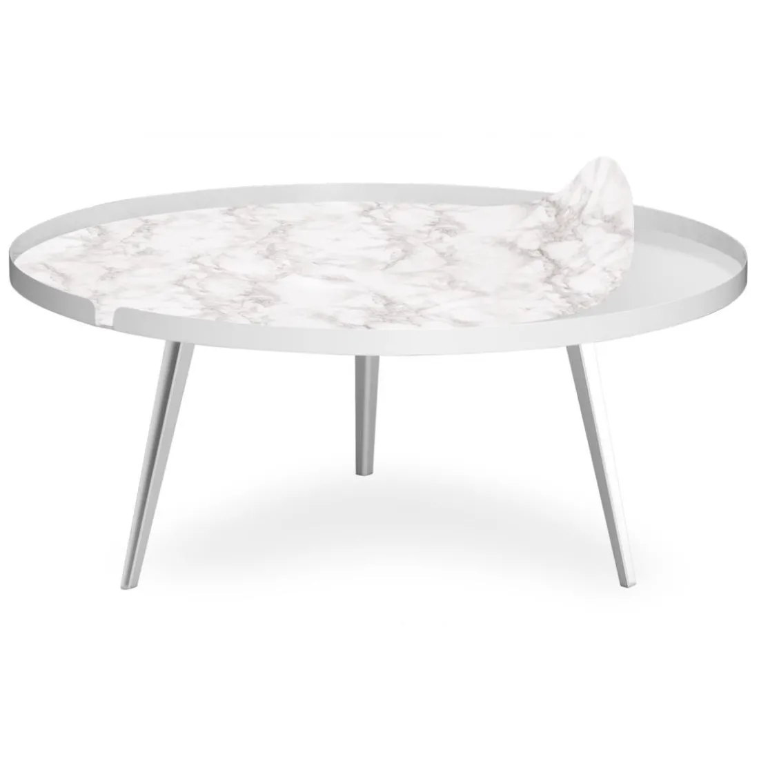 Table basse magnétique ronde à rebord Bipolart Métal Blanc avec 2 Tops style Textures