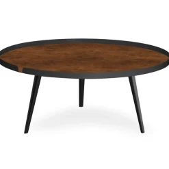Table basse magnétique ronde à rebord Bipolart Métal Noir avec 1 Top Effet simili de vachette