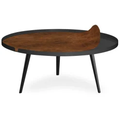 Table basse magnétique ronde à rebord Bipolart Métal Noir avec 1 Top Effet simili de vachette
