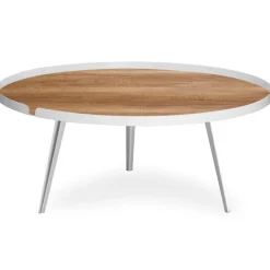 Table basse magnétique ronde à rebord Bipolart Métal Blanc avec 2 Tops style Natural