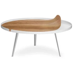 Table basse magnétique ronde à rebord Bipolart Métal Blanc avec 2 Tops style Natural