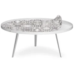 Table basse magnétique ronde à rebord Bipolart Métal Blanc avec 2 Tops style Natural
