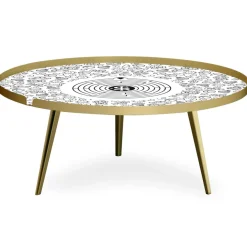 Table basse magnétique ronde à rebord Bipolart Métal Or avec 2 Tops style Jeux