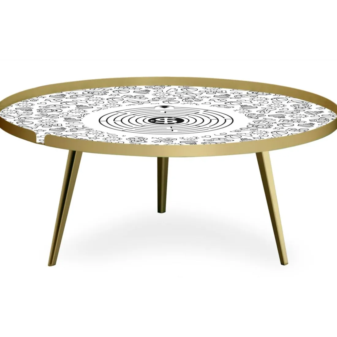 Table basse magnétique ronde à rebord Bipolart Métal Or avec 2 Tops style Jeux