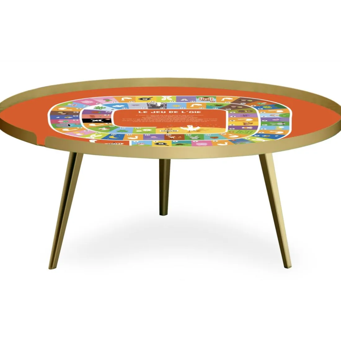 Table basse magnétique ronde à rebord Bipolart Métal Or avec 2 Tops style Jeux