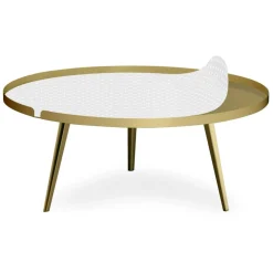 Table basse magnétique ronde à rebord Bipolart Métal Or avec 2 Tops style Scandinave