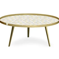 Table basse magnétique ronde à rebord Bipolart Métal Or avec 2 Tops style Scandinave