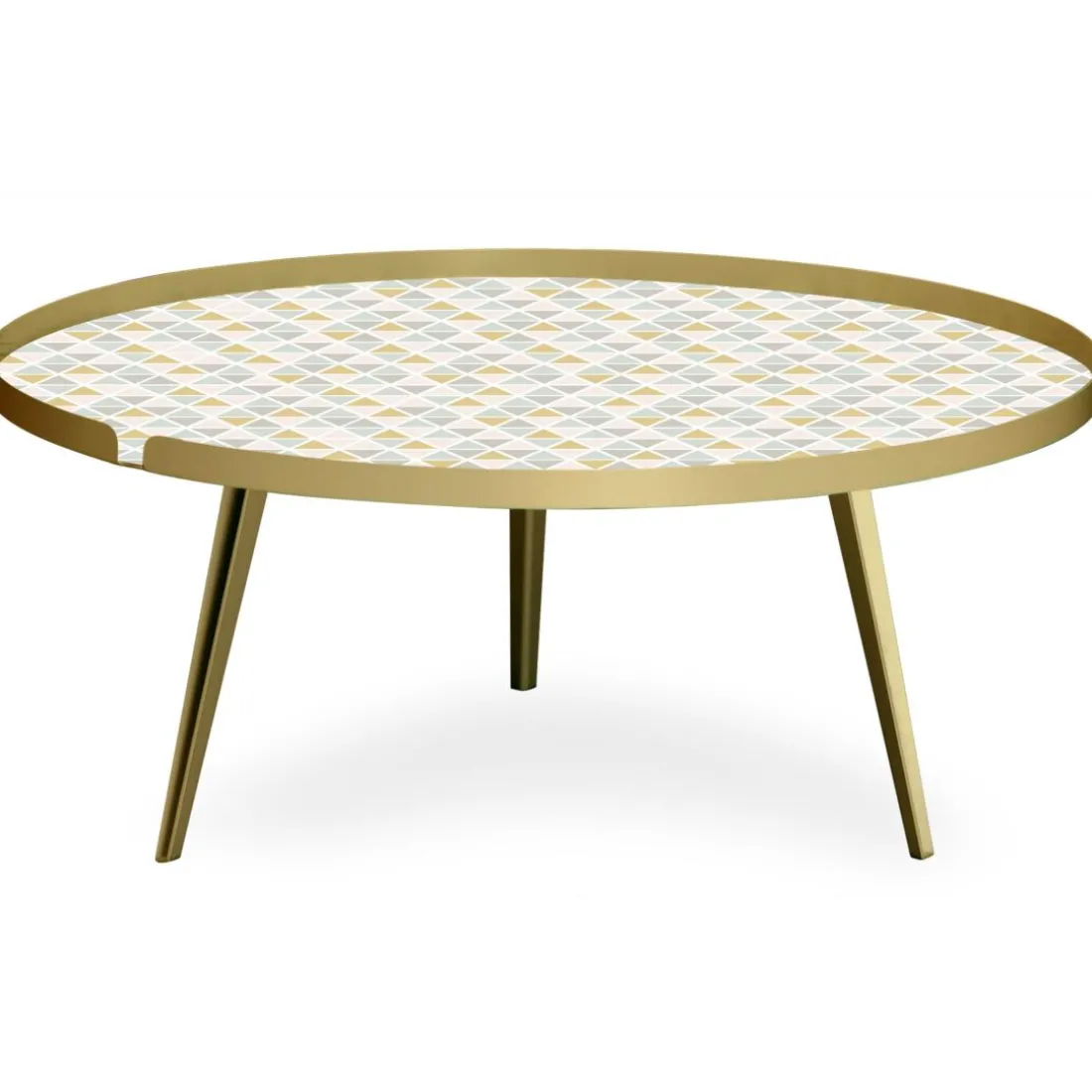 Table basse magnétique ronde à rebord Bipolart Métal Or avec 2 Tops style Scandinave