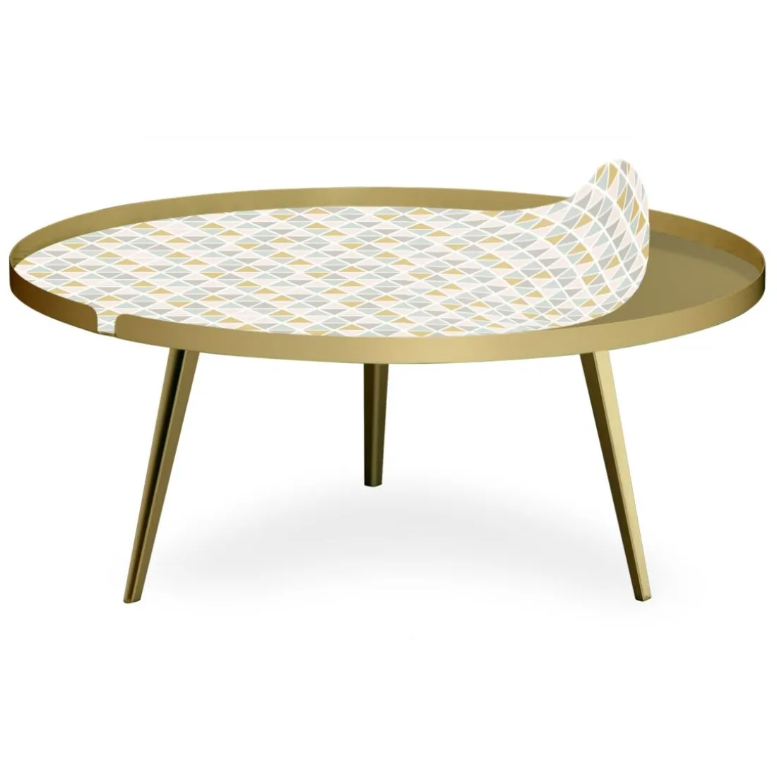 Table basse magnétique ronde à rebord Bipolart Métal Or avec 2 Tops style Scandinave