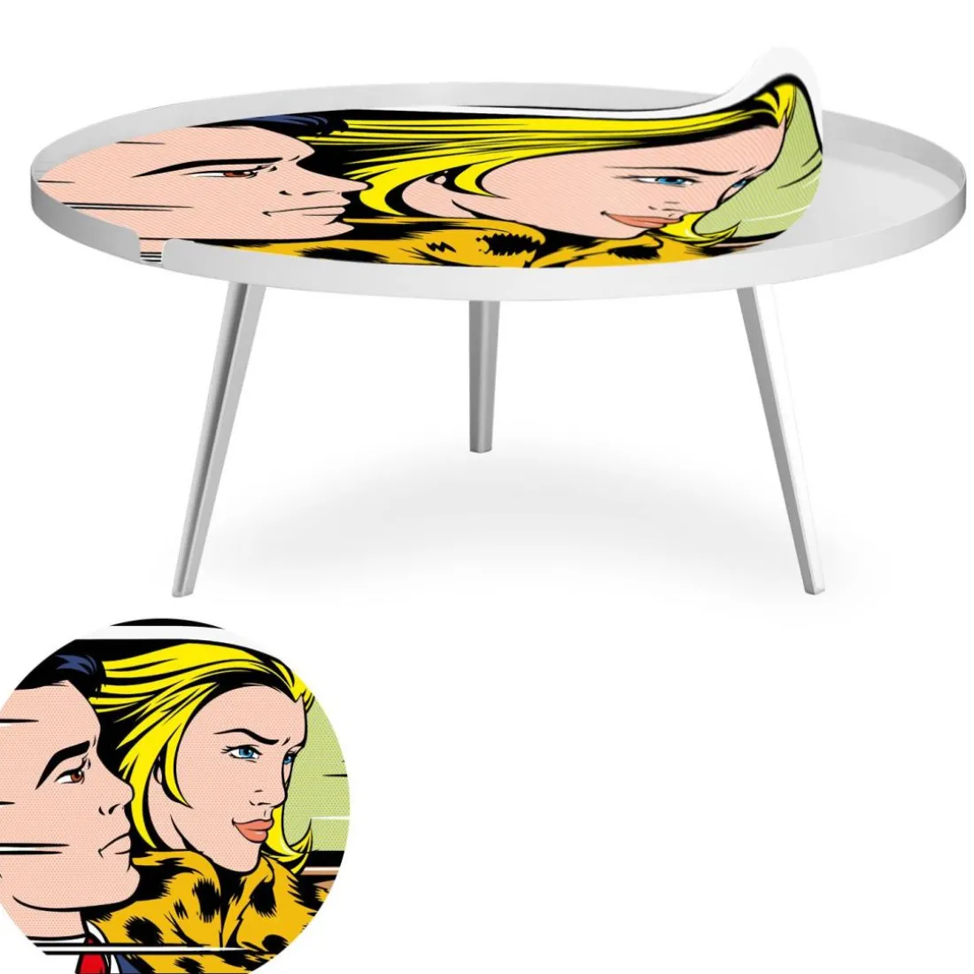 Table basse magnétique ronde à rebord Bipolart Métal Blanc avec 1 Top Fast & Furious